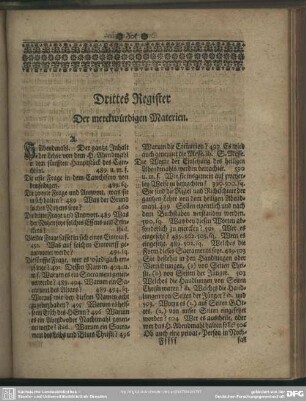 Drittes Register Der Merckwürdigen Materien