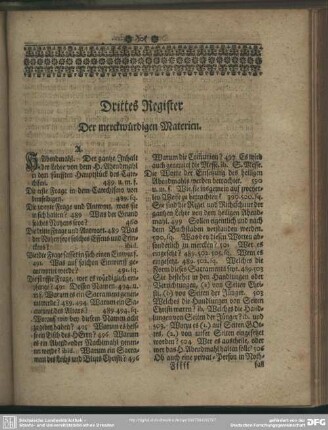 Drittes Register Der Merckwürdigen Materien