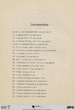 Zinnsammlung (Nr. 908-967)