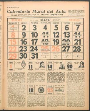 Calendario mural del aula : Clases especiales, creación de Mundo Argentino