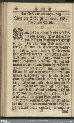 Der fünff- und zwanzigste Tag. Von der Liebe zu unserm Herren Jesu Christo : fünff- und zwanzigste Tag. Von der Liebe zu unserm Herren Jesu Christo