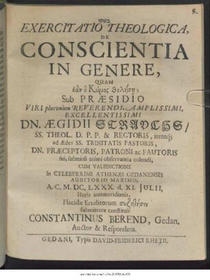 Exercitatio Theologica, De Conscientia In Genere