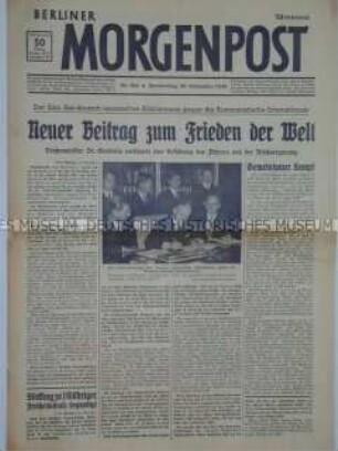Tageszeitung "Berliner Morgenpost" zur Unterzeichnung des Anti-Komintern-Paktes zwischen Deutschland und Japan