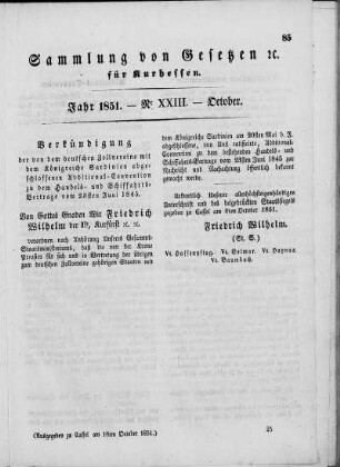 Sammlung von Gesetzen für Kurhessen. Nr. XXIII. October.