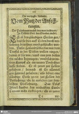 Die viertzigste Andacht. Vom Nutz der Anfechtungen