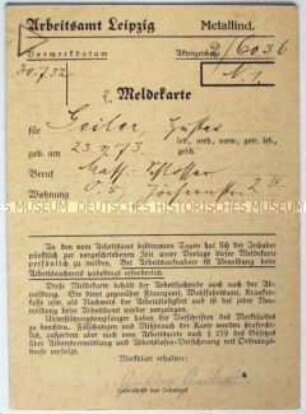Meldekarte des Arbeitsamtes ("Stempelkarte")