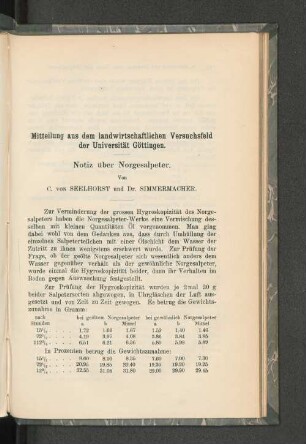 Mitteilungen aus dem landwirtschaftlichen Versuchsfeld der Universität Göttingen.