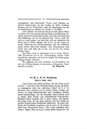 Im D.L.E.H. Ilsenburg : Ostern 1906-1907