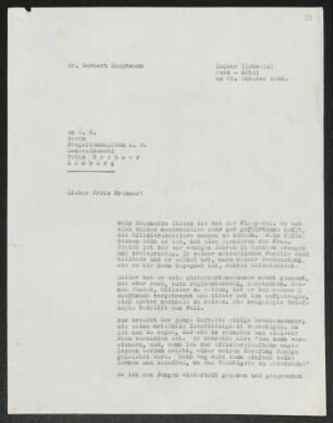 Brief von Gerhart Hauptmann an Fritz Brehmer