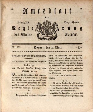 Amtsblatt der Königlich-Baierischen Regierung des Rheinkreises. 1830