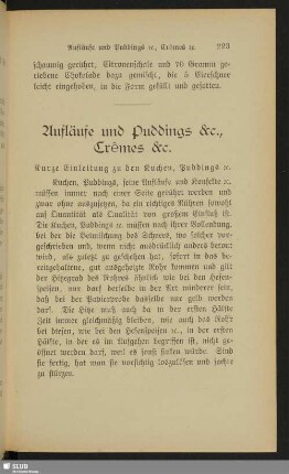 Aufläufe und Puddings &c., Crêmes &c.