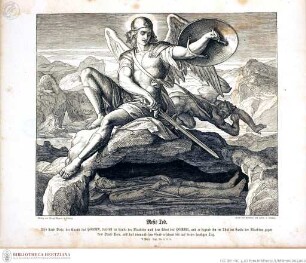Die Bibel in Bildern : 240 Darstellungen, erfunden und auf Holz gezeichnet von Julius Schnorr von Carolsfeld Leipzig : Wigand, 1860. - X, 38 S., 240 Bl. : überw. Ill. lt KayserTod des Moses - Die Bibel in Bildern