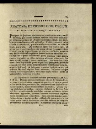 Anatomia et Physiologia Piscium Ex Aristotele Alliisque Collecta.