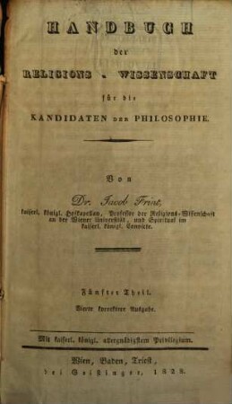 Handbuch der Religions-Wissenschaft für die Candidaten der Philosophie. 5