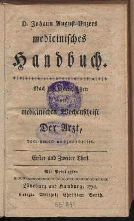 D. Johann August Unzers medicinisches Handbuch