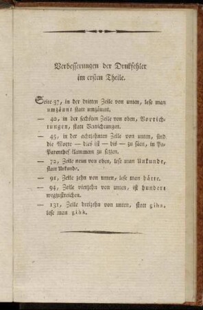 Verbesserungen der Drukfehler im ersten Theile.