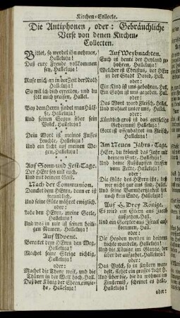 Die Antiphonen, oder: Gebräuchliche Verse von denen Kirchen-Collecten.