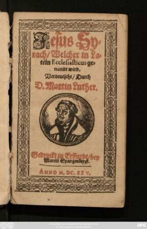 Jesus Syrach/ Welcher in Latein Ecclesiasticus genandt wird