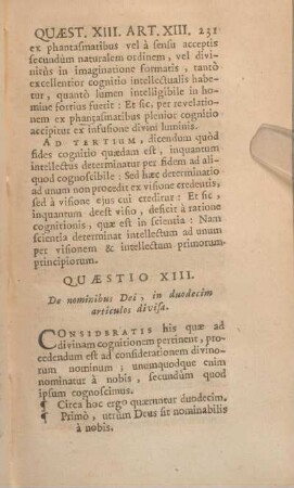 Quaestio XIII. De nominibus Dei, in duodecim articulos divisa.