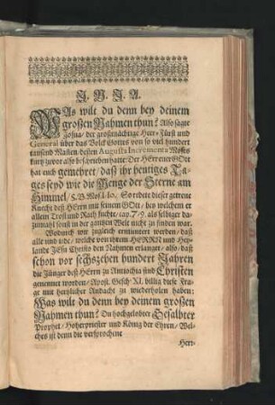 Was wilt du denn bey deinem großen Nahmen thun?