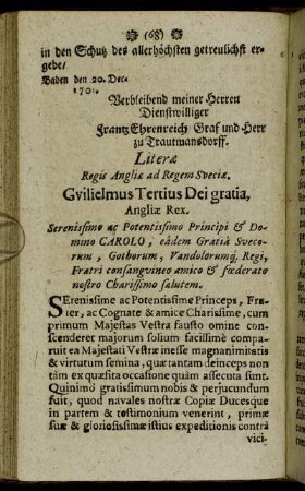 Literæ Regis Angliæ ad Regem Sveciæ.