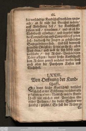 LXXIII. Von Oeffnung der Kundschafft.
