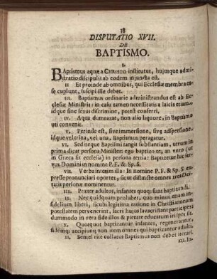 Disputatio XVII. De Baptismo