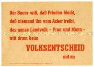 Flugblatt mit einer Losung zum Volksentscheid über die Enteignung der Nazi- und Kriegsverbrecher