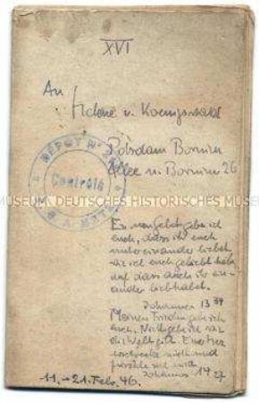 Tagebuch (Band 16) von Harald von Koenigswald über den Alltag im Kriegsgefangenenlager in Sarrebourg, u.a. über die Verteilung einer Spende des Roten Kreuzes - Familienkonvolut