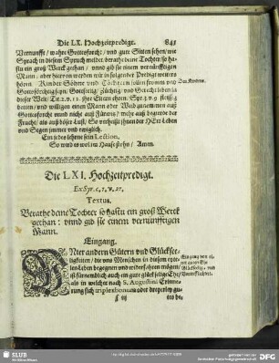 Die LXI. Hochzeitpredigt. Ex Syr.c.7.v.27