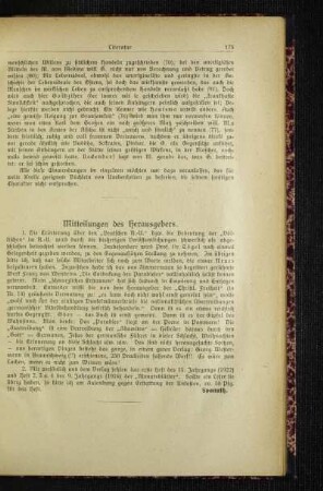 Mitteilungen des Herausgebers
