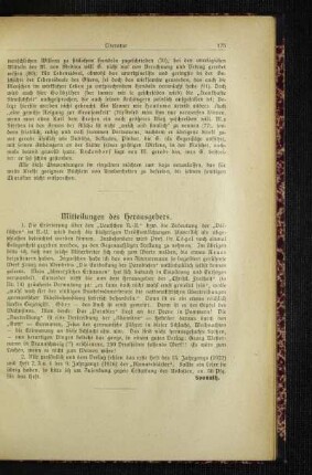 Mitteilungen des Herausgebers