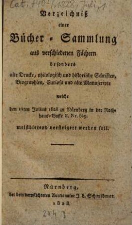 Verzeichniss .... 1828, 14. Juli