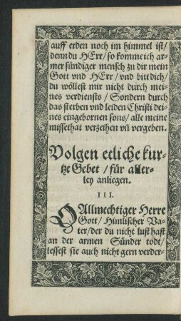 Volgen etliche kurtze Gebet/ für allerley anliegen.