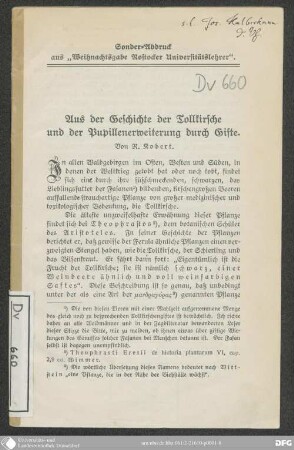 Aus der Geschichte der Tollkirsche und der Pupillenerweiterung durch Gifte