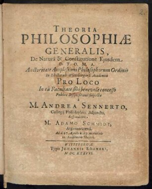 Theoria Philosophiae Generalis : De Natura & Constitutione Eiusdem