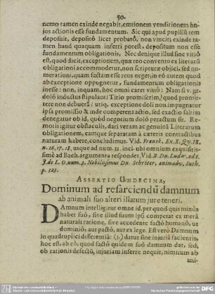 Assertio Undecima, Dominum ad resarciendum damnum ab animali suo alteri illatum jure teneri