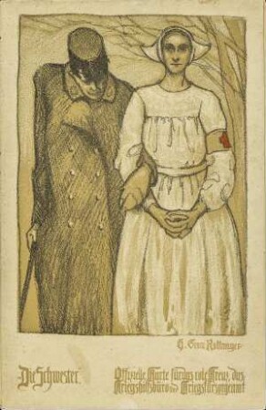 "Die Schwester." - Offizielle Karte für das rote Kreuz, das Kriegsschiffsbüro und Kriegsfürsorgeamt