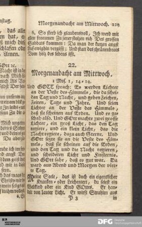 Morgenandacht am Mittwoch.