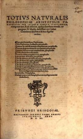Totivs Natvralis Philosophiae Aristotelis Paraphrases