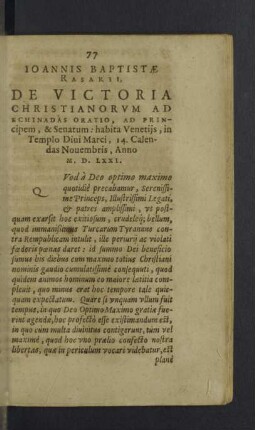 Ioannis Baptistae Rasarii De victoria Christianorum ad Echinadas oratio