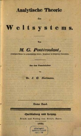 Analytische Theorie des Weltsystems, 1