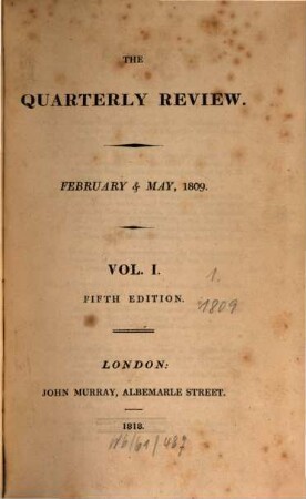 The quarterly review. 1 = No. 1 -2. 1809 (1818)