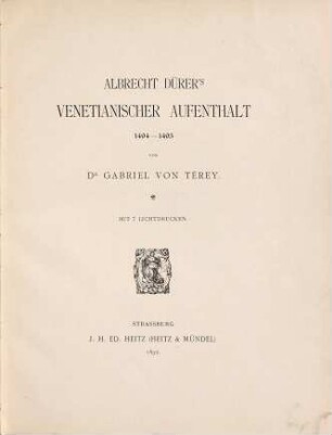 Albrecht Dürer's venetianischer Aufenthalt : 1494 - 1495