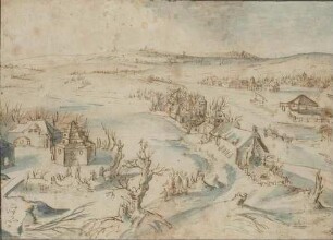 Winterlandschaft mit Dörfern und einer Wassermühle