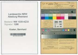 Entnazifizierung Bernhard Van Der Koelen , geb. 10.08.1902 (Sanitaeter)