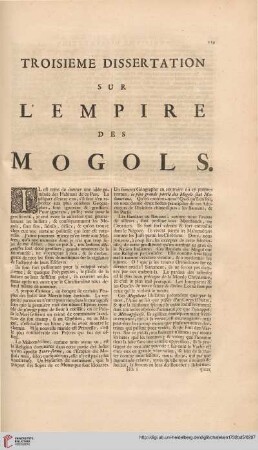 Troisième dissertation sur l'empire des Mogols