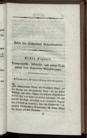 Erstes Kapitel. Topographische, historische, und andere Nachrichten vom Schwelmer Gesundbrunnen.