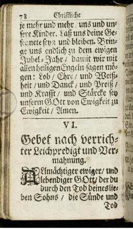 VI. Gebet nach verrichter Leichpredigt und Vermahnung.