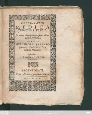 Exercitatio Medica Trigesima Tertia